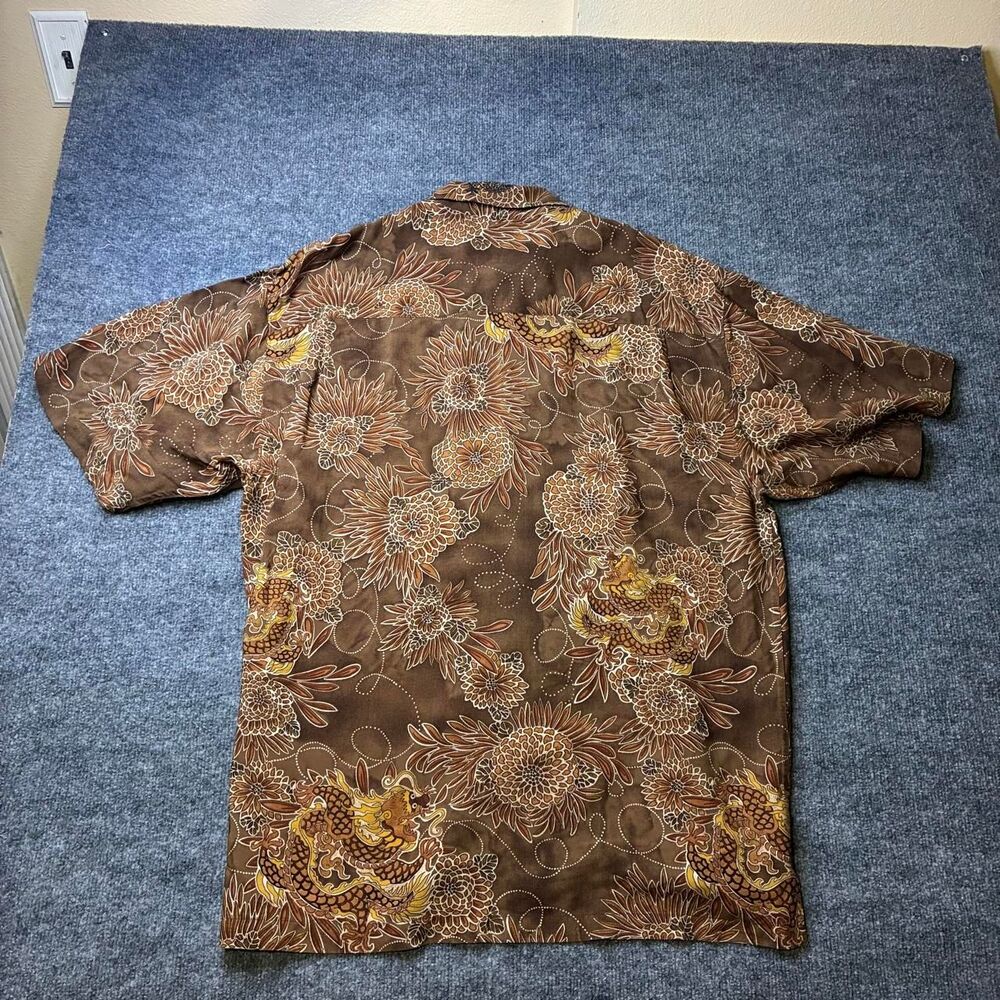 Tommy Bahama Dragon Floral Hawaiian Shirt Mens XL Brown Short Sleeve Rayon Blend - Picture 4 of 8